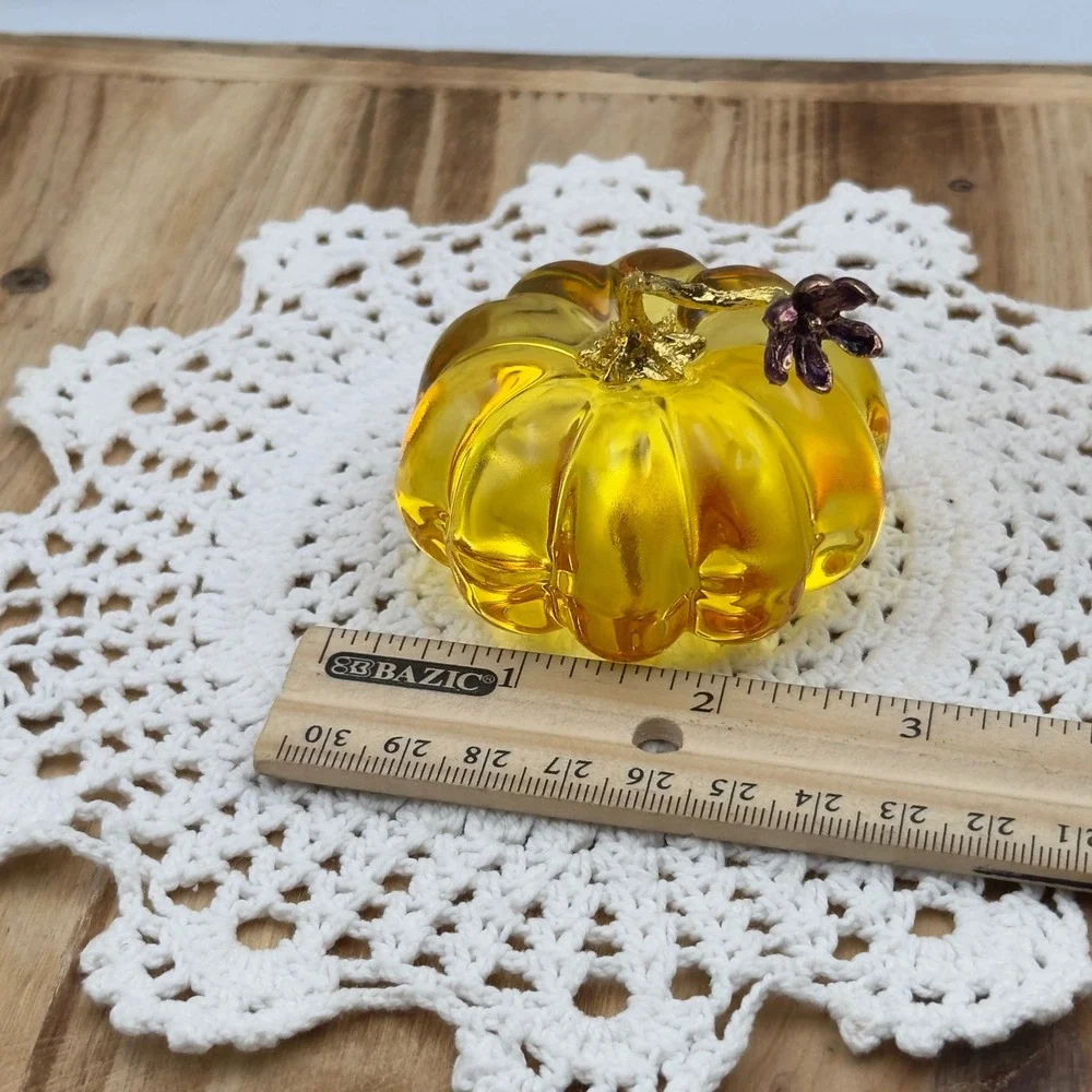 Glass Pumpkin Amber Gold Stem Flower Fall Decor Small 2in Harvest Cottagecore